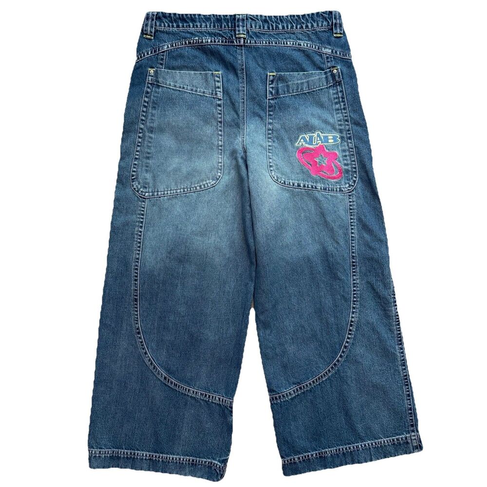 Y2K ALAB Ultra Wide Leg Baggy Jeans Womens 18 Blue Denim Rave Skater JNCO Style